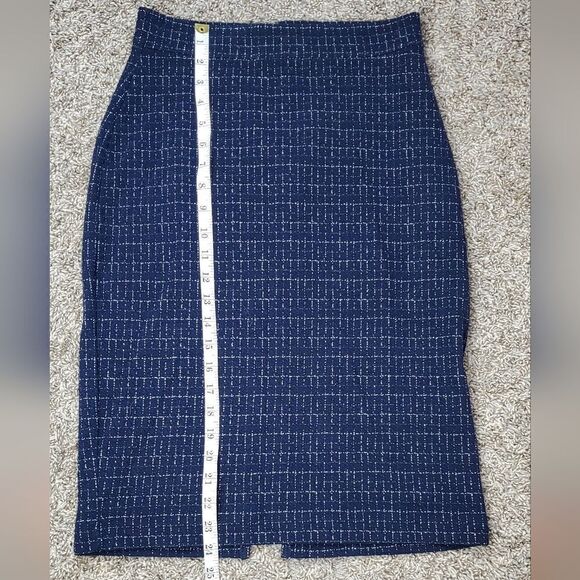 Maeve Navy Blue & White Checked Tweed Pencil Skirt - Picture 5 of 7